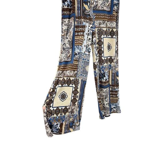 J Lee Resort Boho Multicolor Blue Paisley Pull On Beach Pants Loose Womens M - Picture 2 of 8